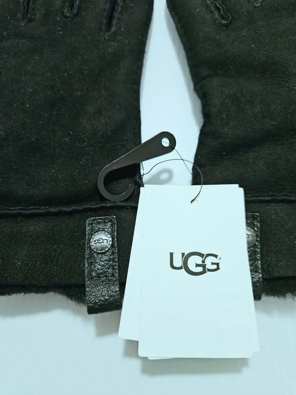 UGG Women's Turn Cuff Sheepskin Black Suede Long Gloves Size M
